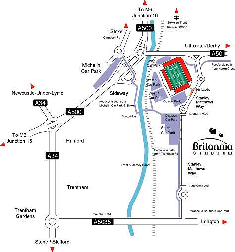 Map of area around Britannia Stadium